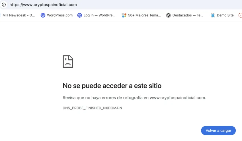 El sitio web de Cryptospain cerró su operación